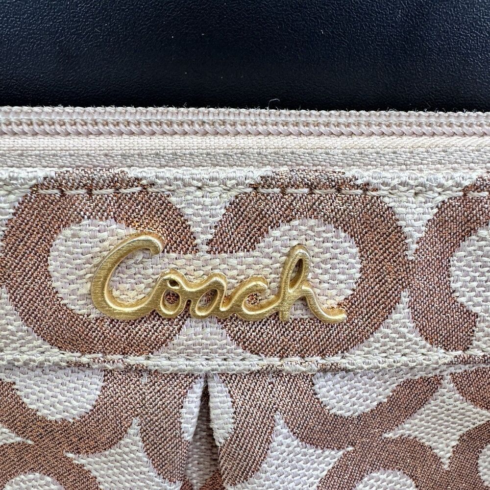 Coach Op Art Canvas Crossbody Shouder Swing Bag Rose Gold Small Purse Metalic - Picture 3 of 9